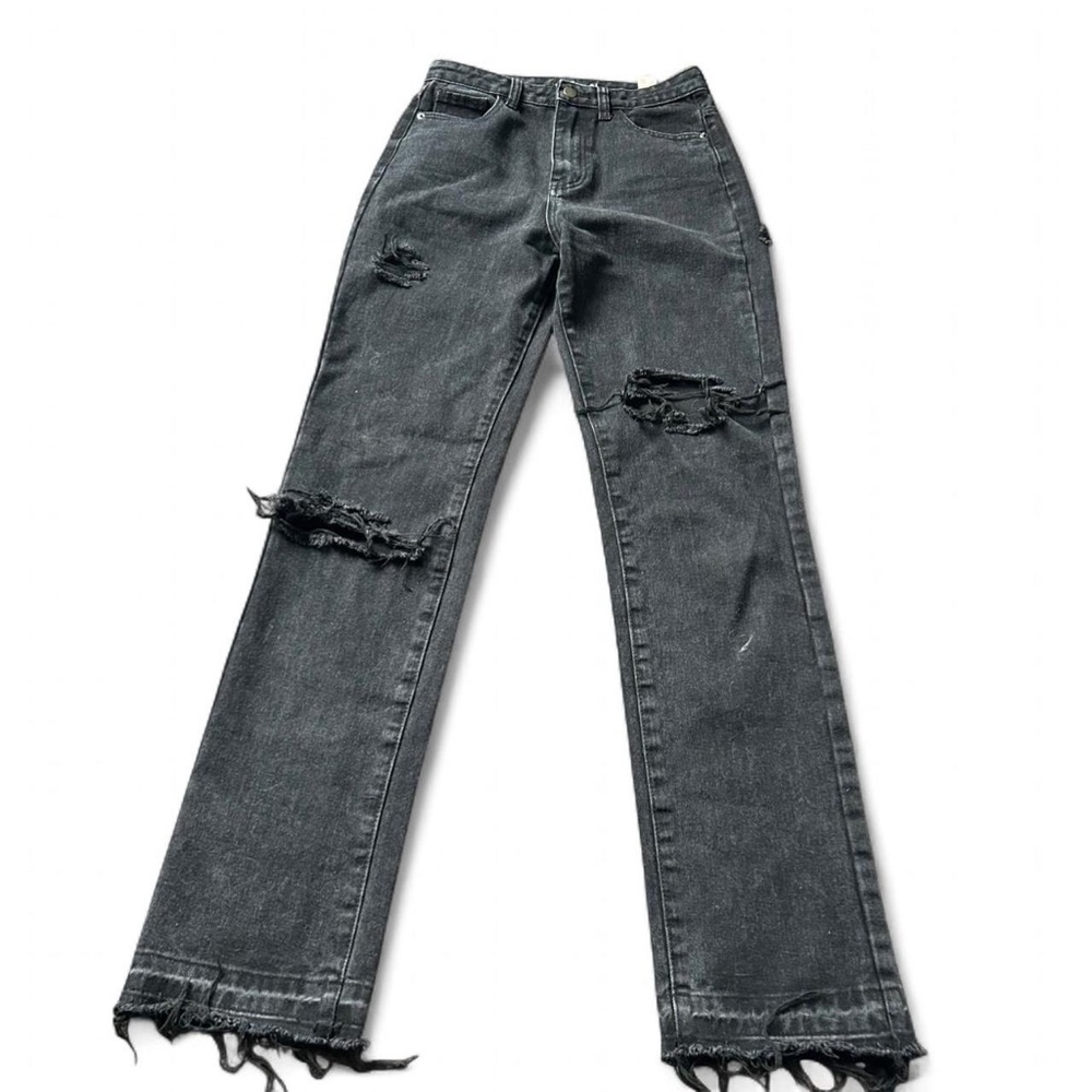 Black distressed wide leg jeans #distressed #denim  Brand pretty little thing